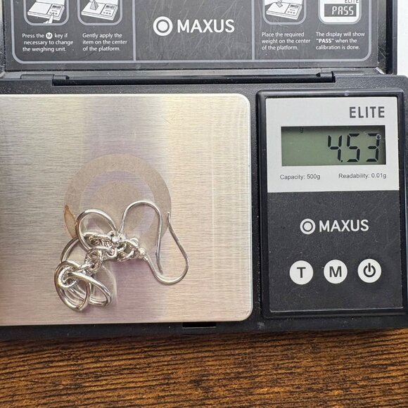 VTG Solid Sterling Silver 925 Oval Round Link Dangle Earrings 1.75" Length - Picture 10 of 11